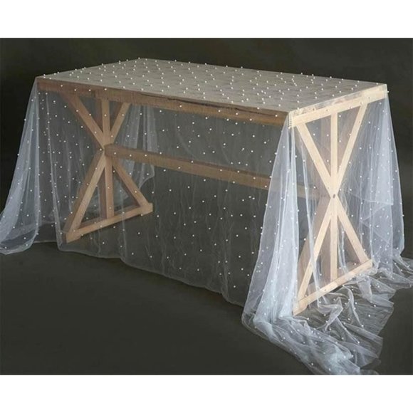 White Pearl Chiffon Tablecloth Runner Sheer Wedding Arch Linen Background Decor - Picture 3 of 5